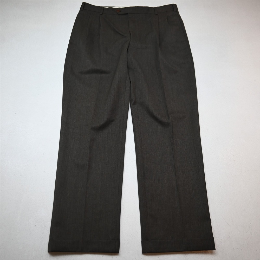 Brooks Brothers 36x32 Brown 100% Wool Madison 346 Pleated Cuffed Mens Pants